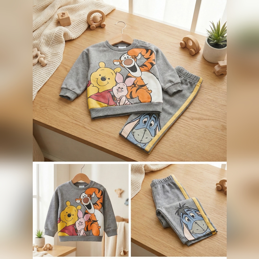Disney Kids Pajamas - Gray with Winnie the Pooh and Friends